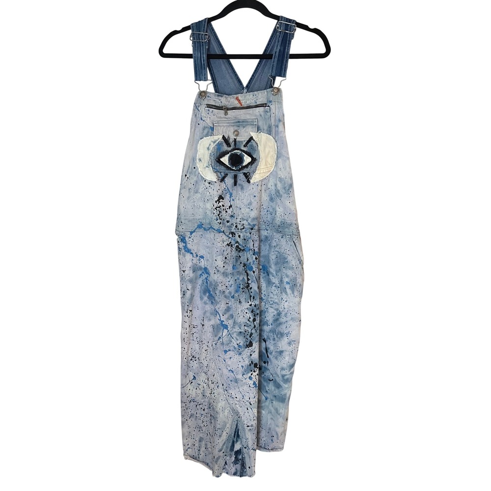 Free‎ People x Tricia Fix Funky Long Skirtall Denim Dress Evil Eye Medium Large - Picture 3 of 9